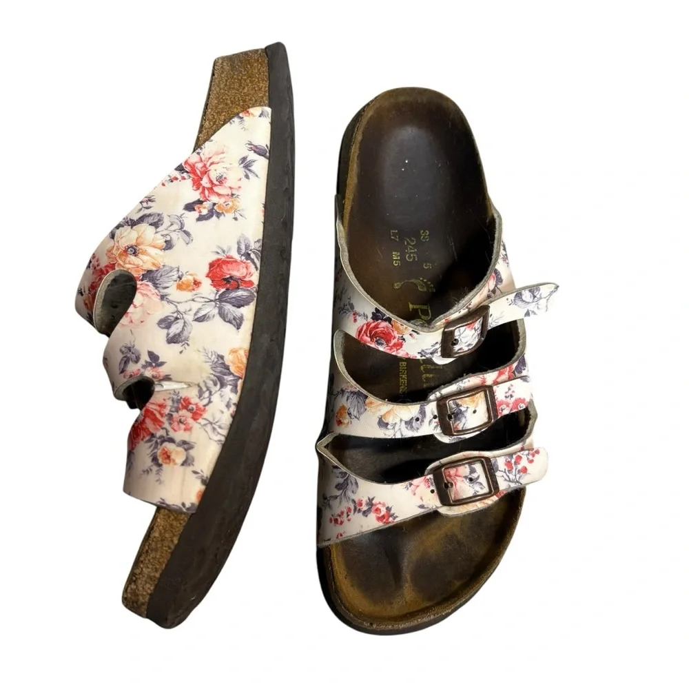 Birkenstock Papillio Sandals triple strap floral White Red Shoes women’s size 7 - Picture 3 of 5